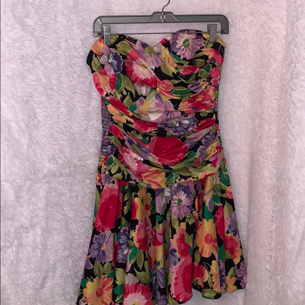 Vintage Pink Floral halter top mini dress size 8